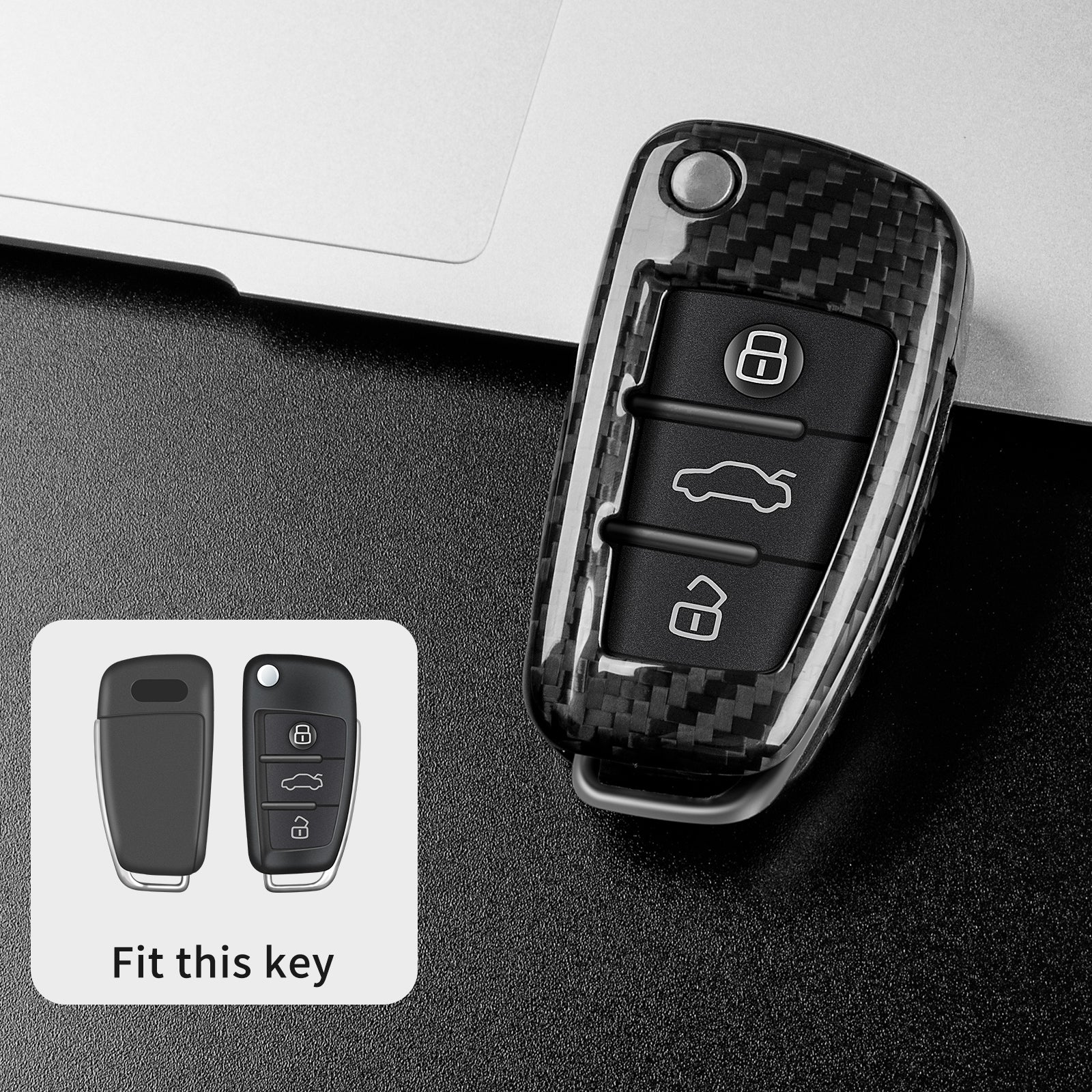 Autoschlüssel Hülle aus Carbon - passend für Audi Klappschlüssel (A3, Q3, TT)