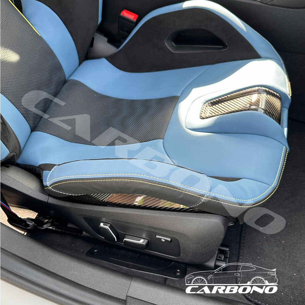 Carbono Lederschonbezug Beinbügel Sitzseitenwangen Carbonsitze - passend für BMW M2, M3, M4, M5, M8 (G87, G80, G81, G82, G83, G87, F90, F91, F92, F93)