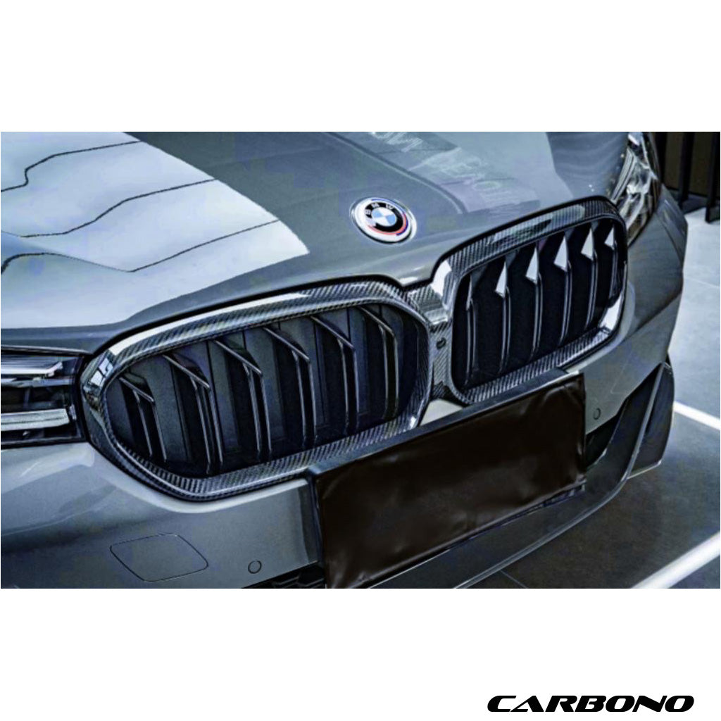 Kühlergrill aus Dry Carbon mit Doppelstreben - passend für BMW 5er G30 / G31 LCI