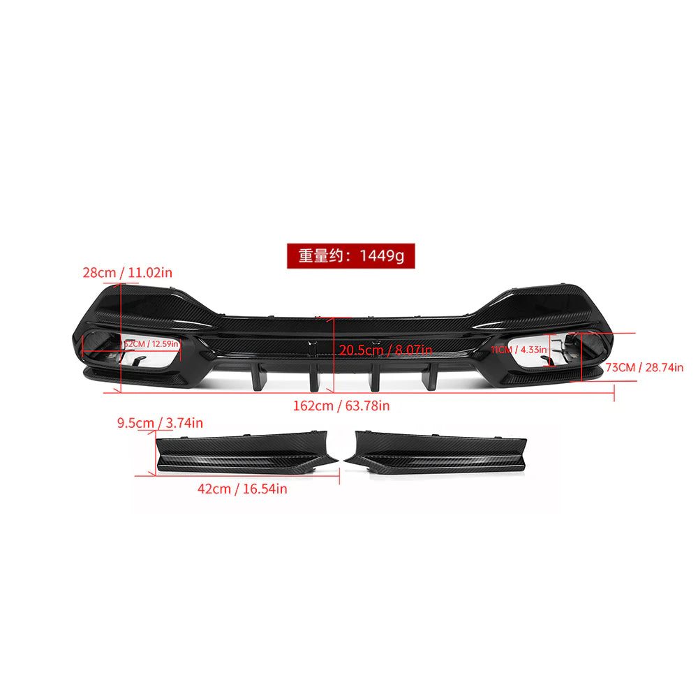 Diffusor Sooqoo 3-teilig aus Dry Carbon - passend für BMW 8er G16