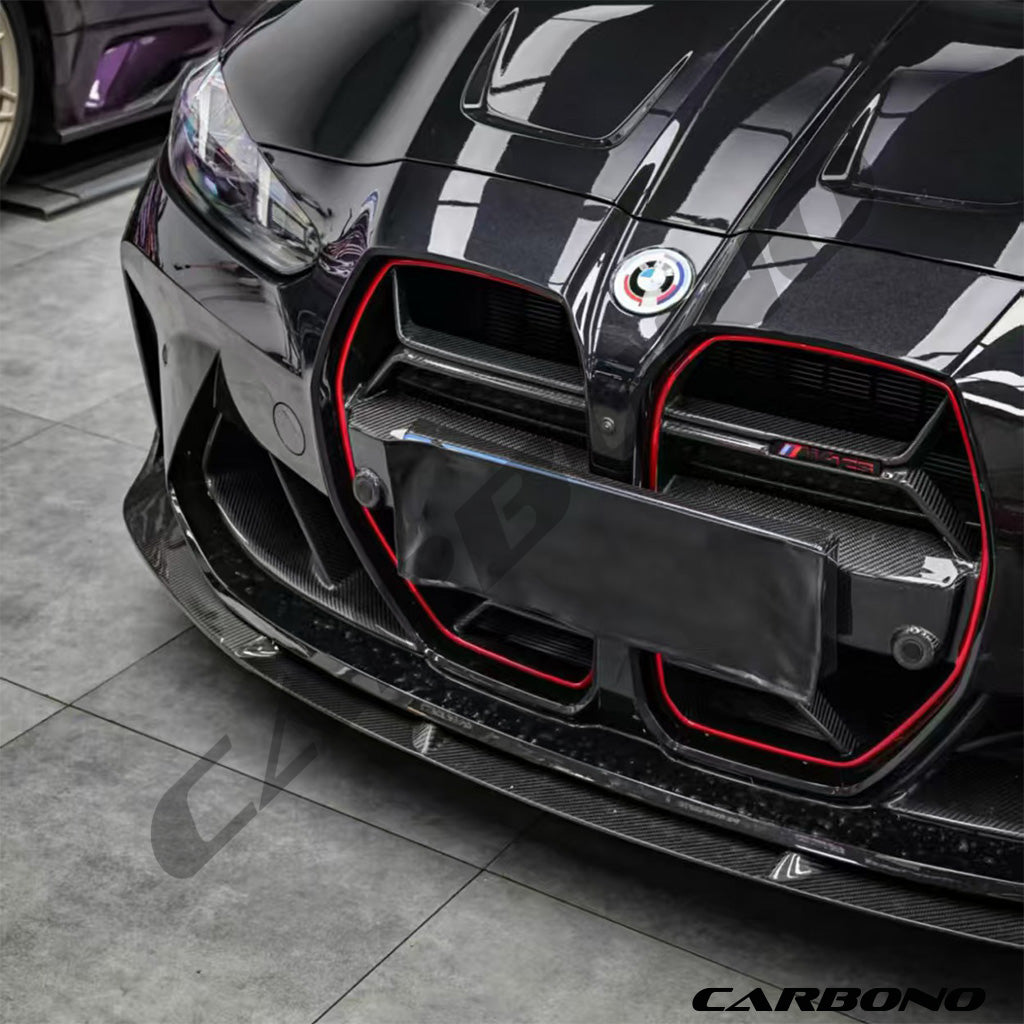 Kühlergrill CB EVO-V2 ROT umrandet in Dry Carbon - passend für BMW M3, M4 (G80, G81, G82, G83)