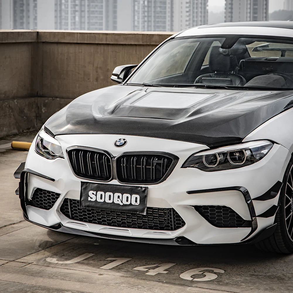 Eckaufsätze Front Sooqoo aus Dry Carbon - passend für BMW M2 F87